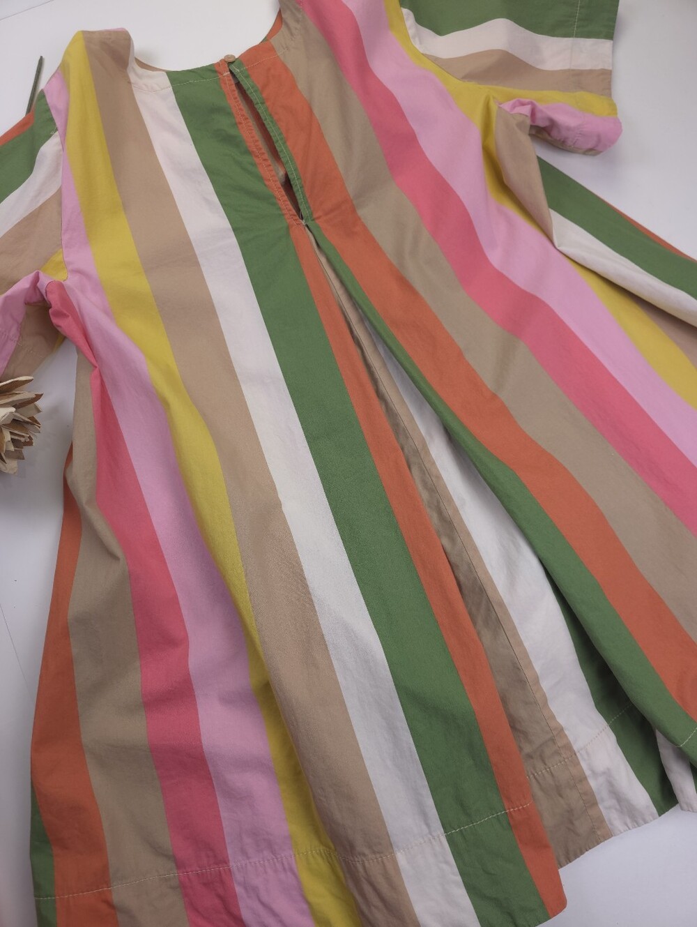 Anthropologie Maeve Multicolor Vertical Stripe Short Sleeve Cotton Tunic Dress M - Picture 11 of 11